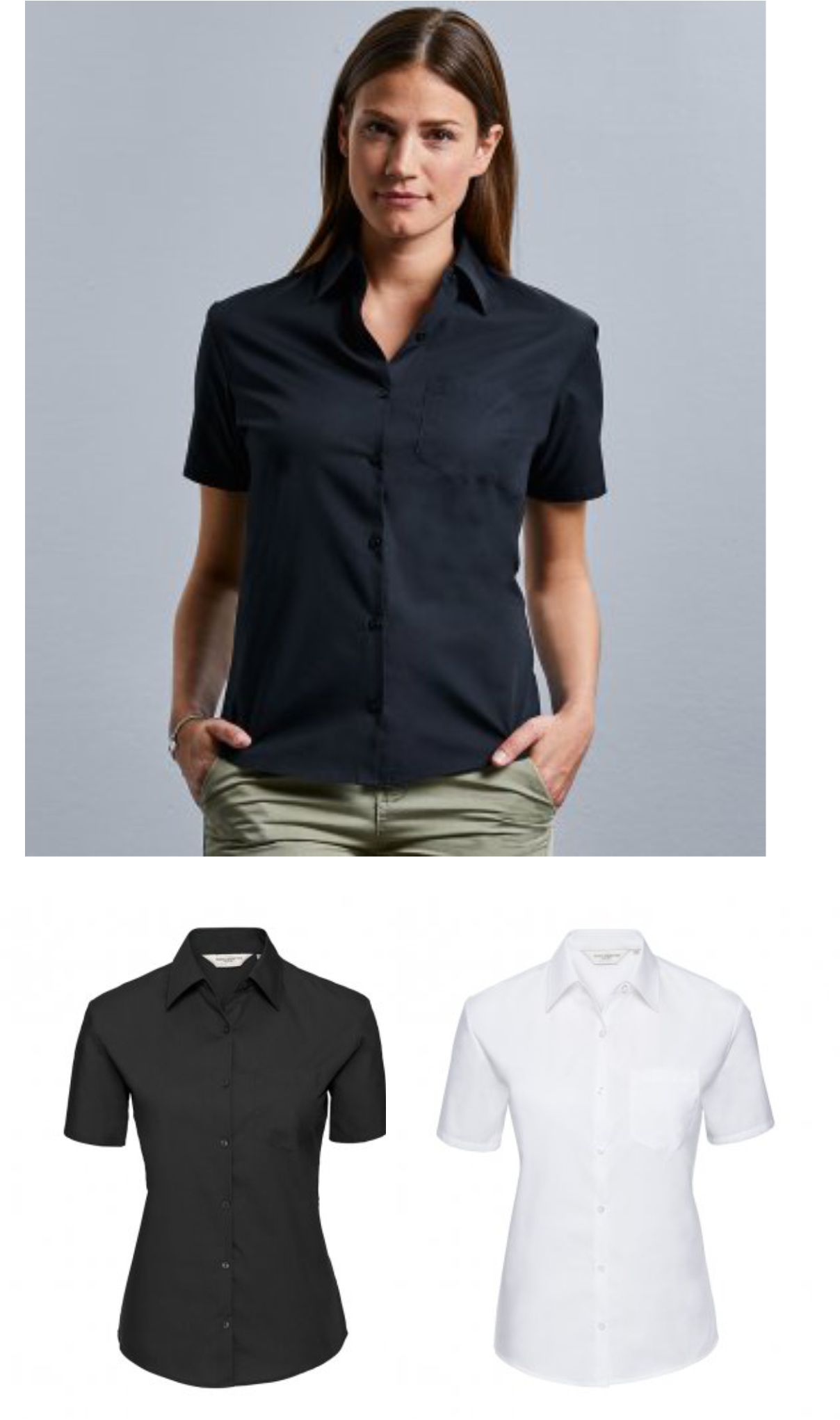 Jerzees 937F Ladies s/Sleeve 100% cotton easy care Poplin Blouse  Jerzees 937F Ladies s/Sleeve 100% cotton easy care Poplin Blouse